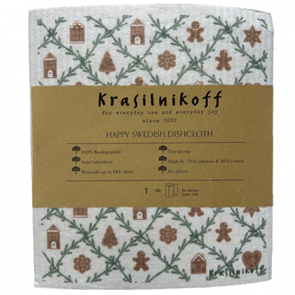 Schwammtücher/ Spültücher mit Weihnachtsmotiv Lebkuchen / Gingerbread von Krasilnikoff